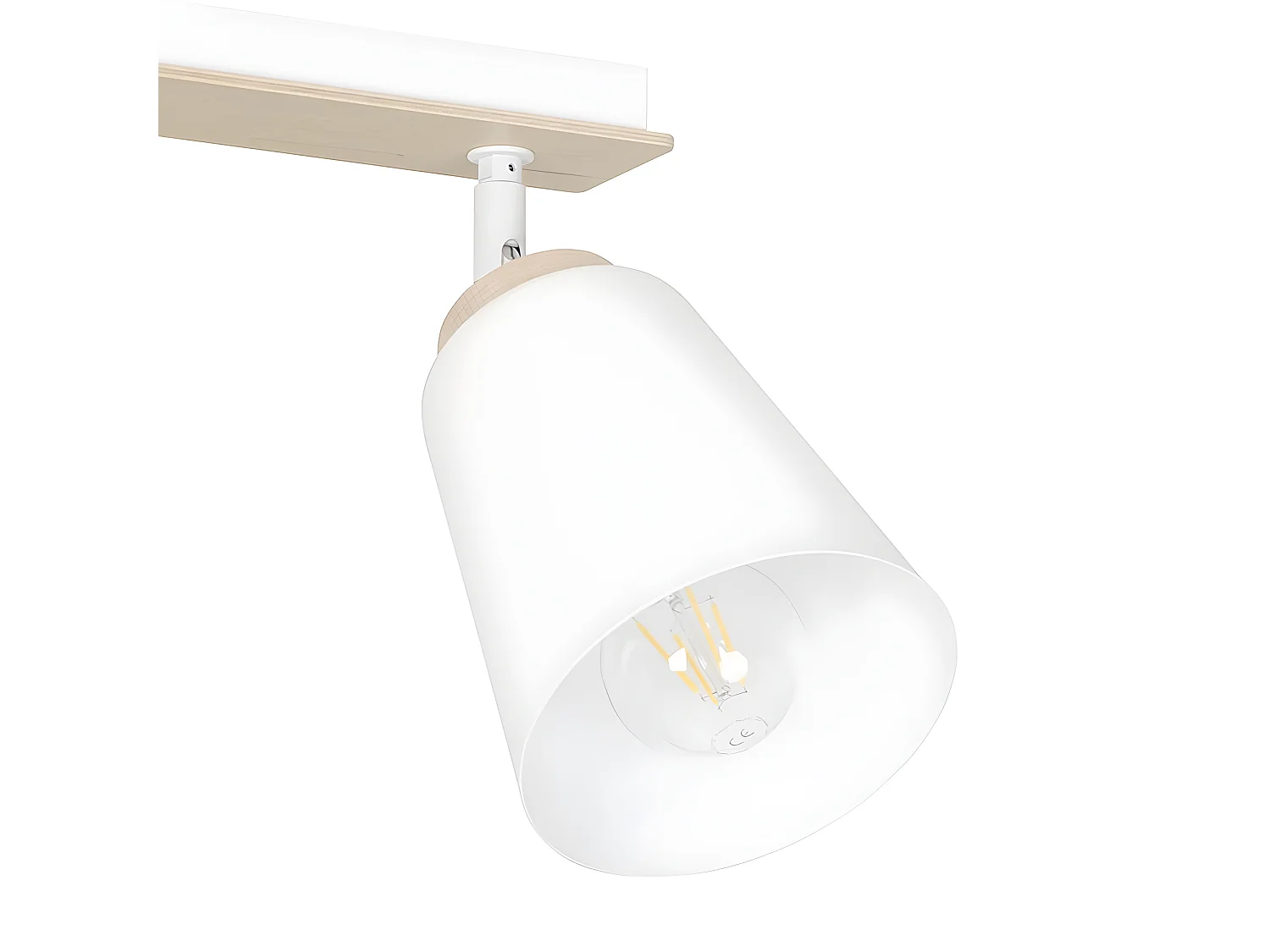 Plafonnier linéaire Tasla en métal et bois avec 3 abat-jour blancs orientables 3xE27