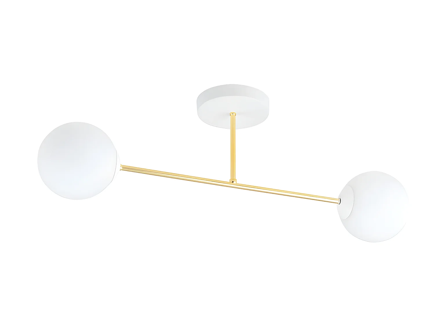 Candeeiro de teto moderno Mendra branco e dourado com 2 bolas de vidro 2xE14