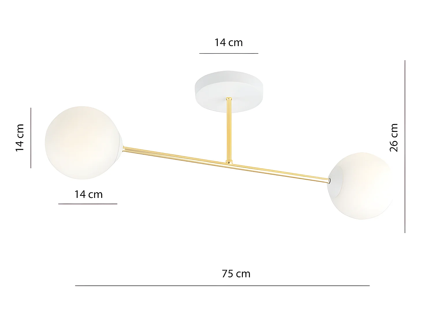 Plafonnier Mendra moderne blanc et doré avec 2 sphères en verre 2xE14