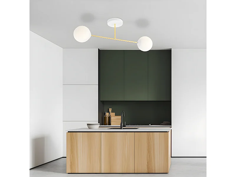 Mendra moderne wit en gouden plafondlamp met 2 glazen bollen 2xE14