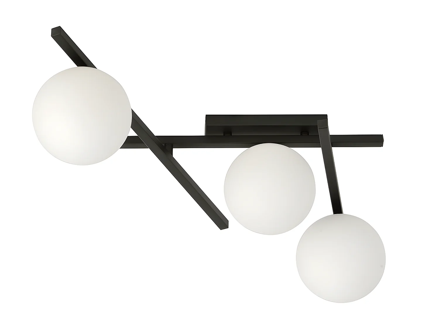 Plafonnier moderne Tramas avec barres métalliques irrégulières et 3 sphères en verre 3xE14