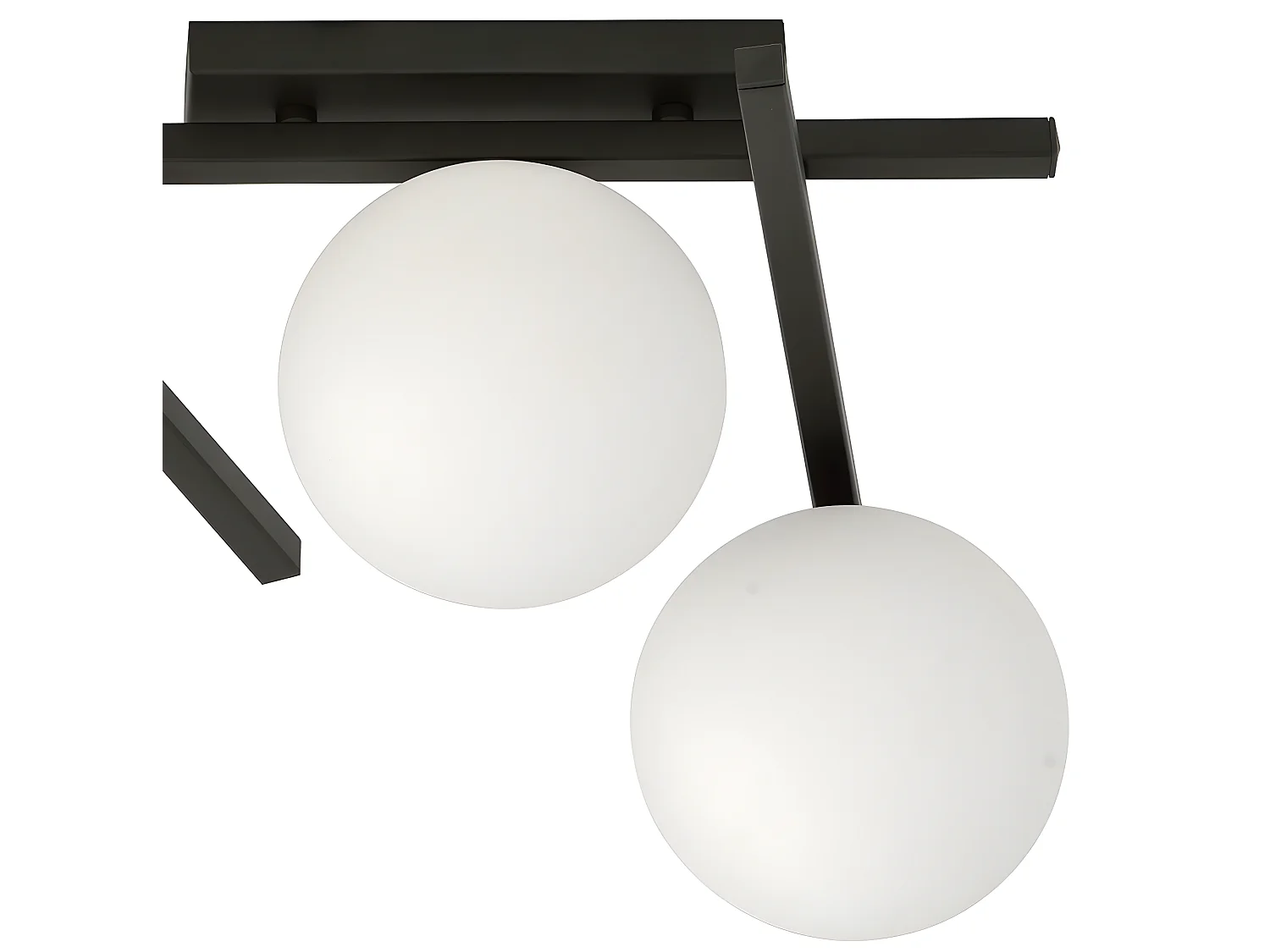 Plafonnier moderne Tramas avec barres métalliques irrégulières et 3 sphères en verre 3xE14