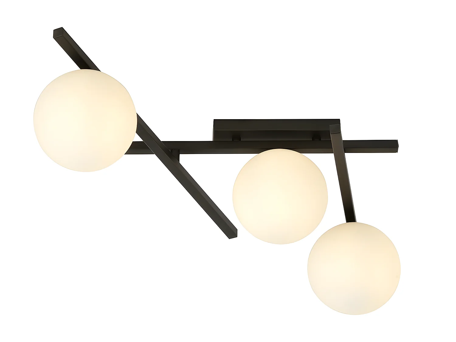 Plafonnier moderne Tramas avec barres métalliques irrégulières et 3 sphères en verre 3xE14