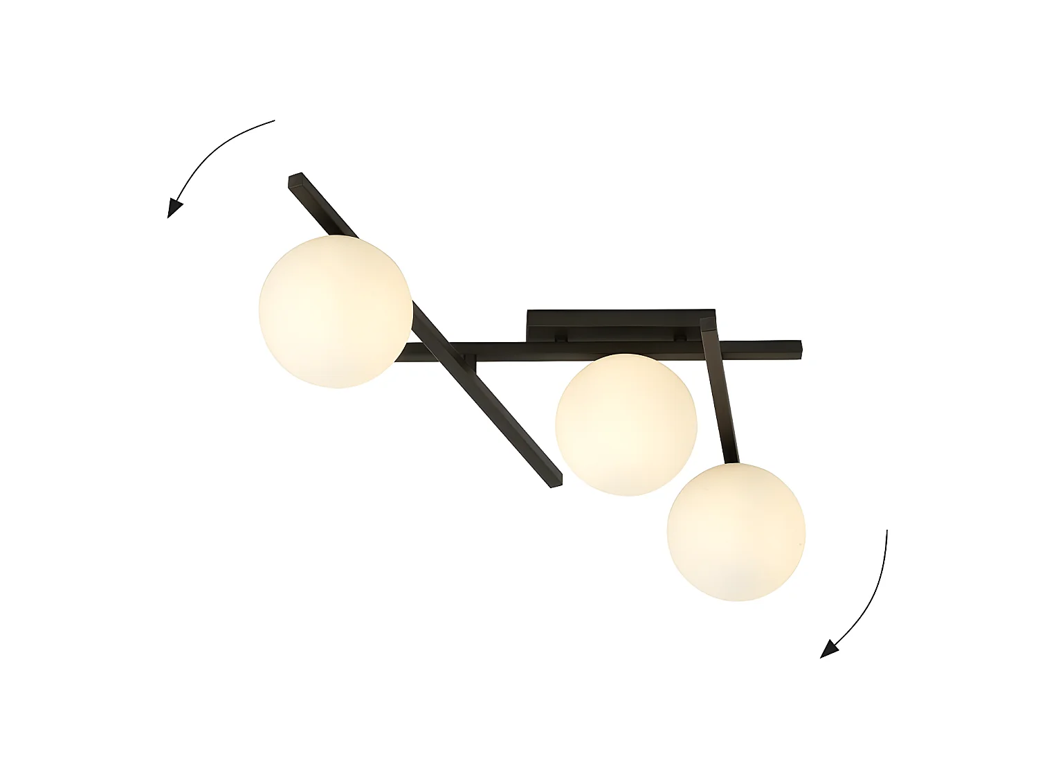 Plafonnier moderne Tramas avec barres métalliques irrégulières et 3 sphères en verre 3xE14