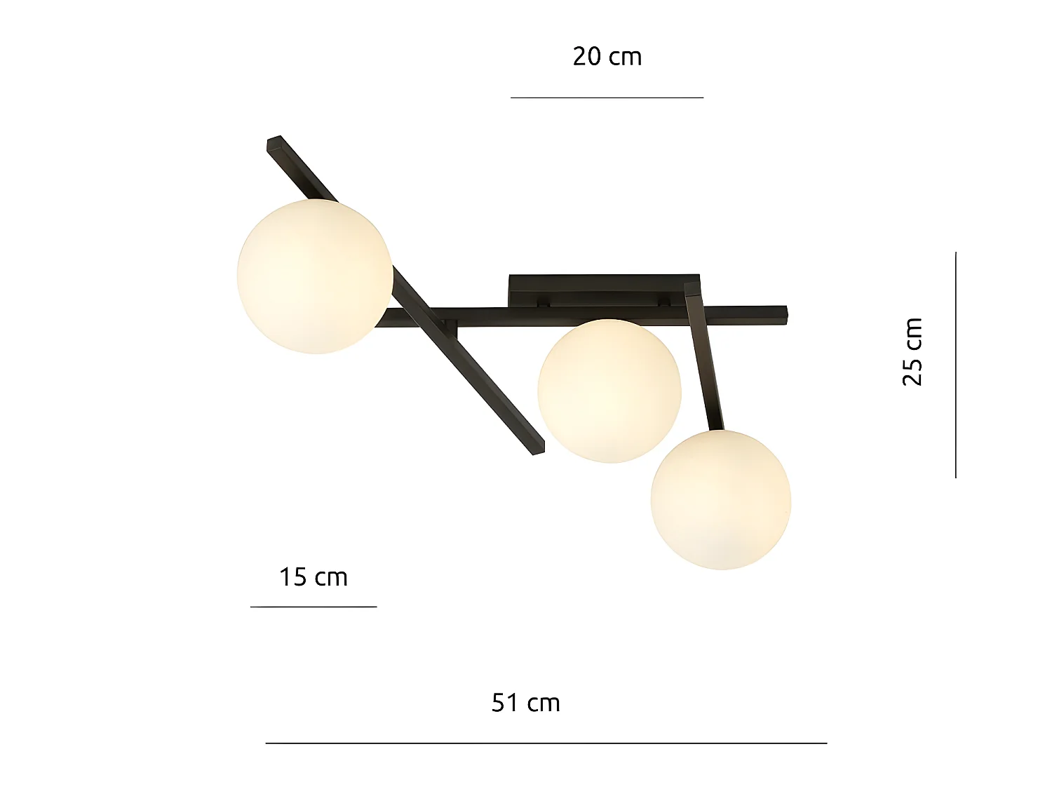 Plafonnier moderne Tramas avec barres métalliques irrégulières et 3 sphères en verre 3xE14