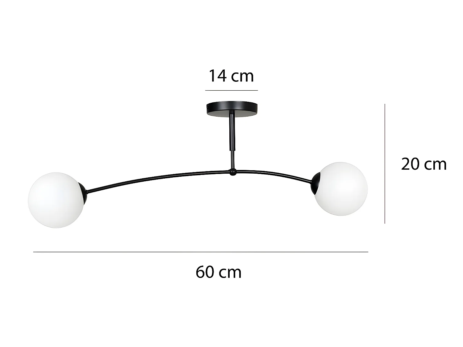 Candeeiro de teto moderno preto Mobis com 2 bolas de vidro 2xE14