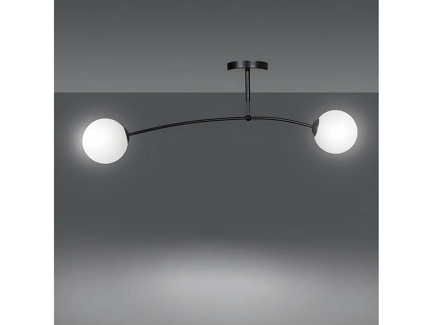 Mobis moderne zwarte plafondlamp met 2 glazen bollen 2xE14