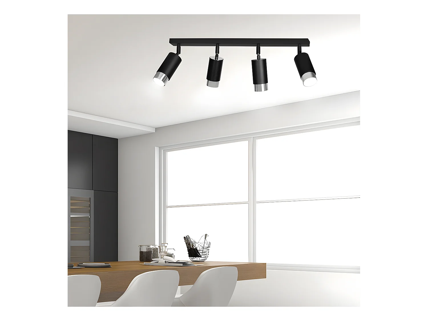 Plafonnier linéaire Mura avec 4 spots orientables en noir et chrome 4xGU10