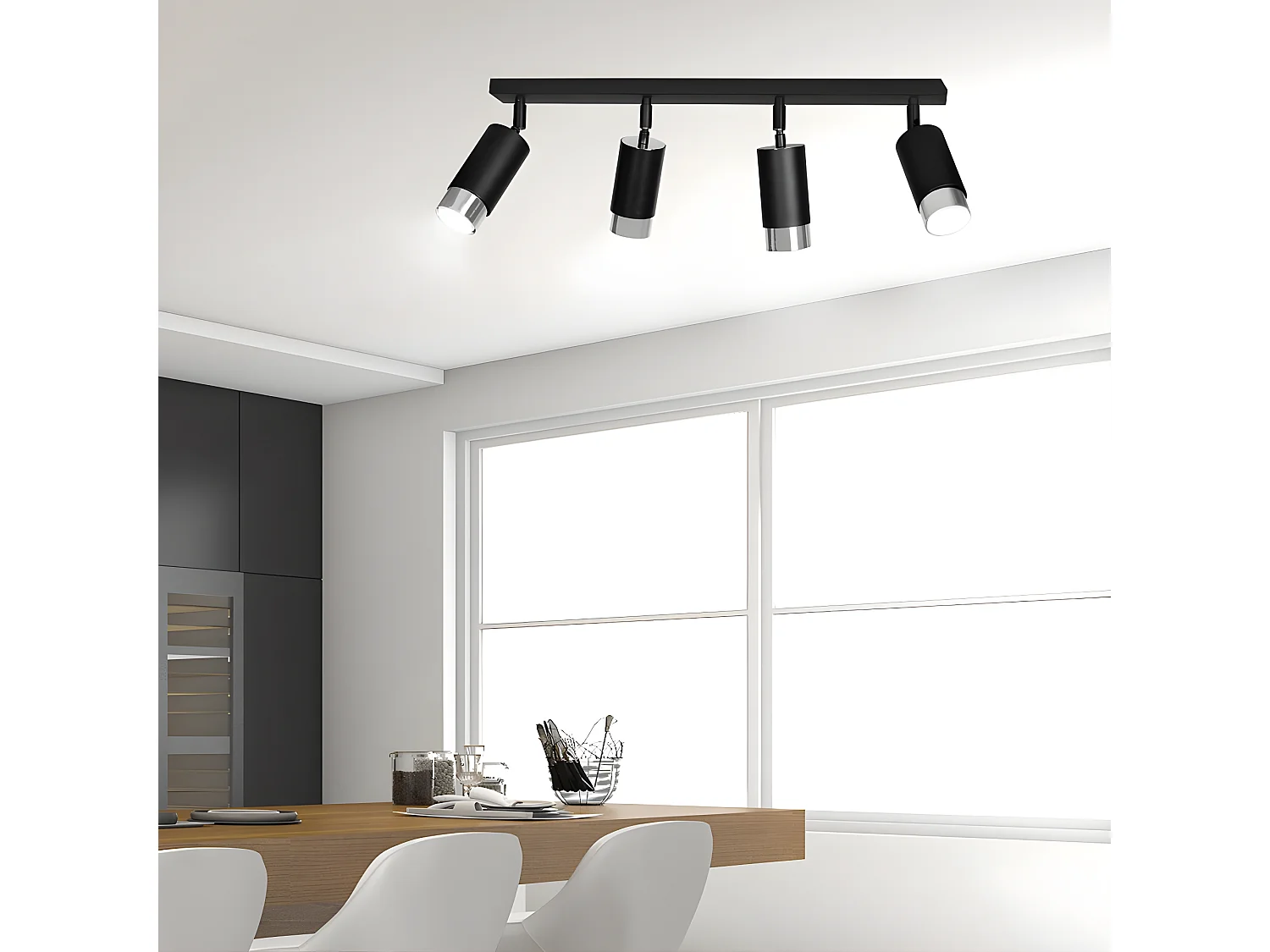 Plafonnier linéaire Mura avec 4 spots orientables en noir et chrome 4xGU10