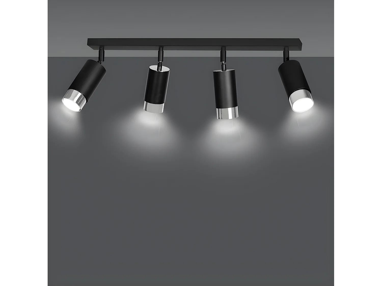 Plafonnier linéaire Mura avec 4 spots orientables en noir et chrome 4xGU10