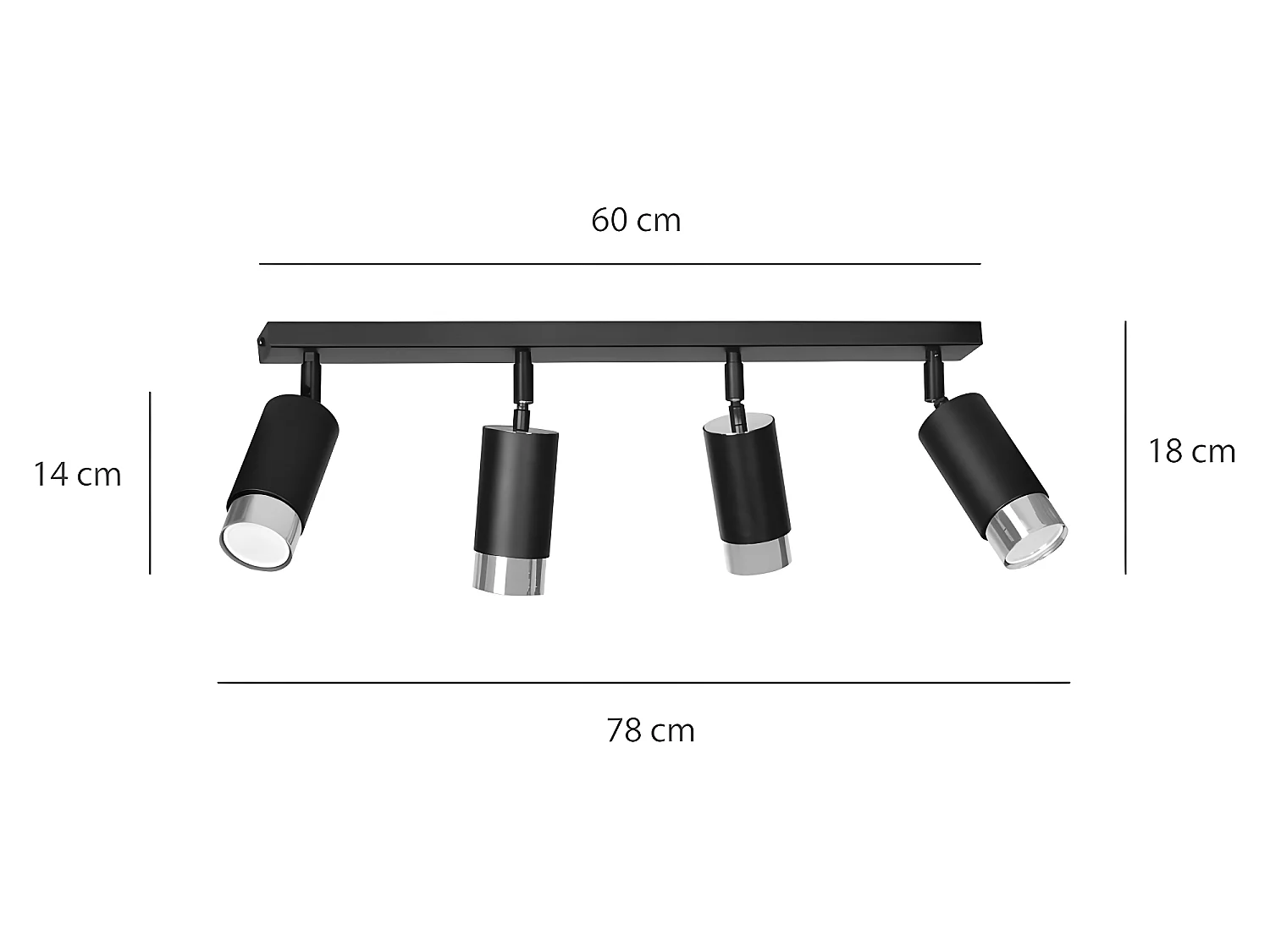 Plafonnier linéaire Mura avec 4 spots orientables en noir et chrome 4xGU10