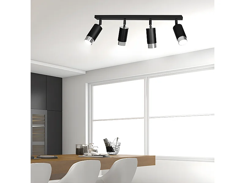 Plafonnier linéaire Mura avec 4 spots orientables en noir et chrome 4xGU10