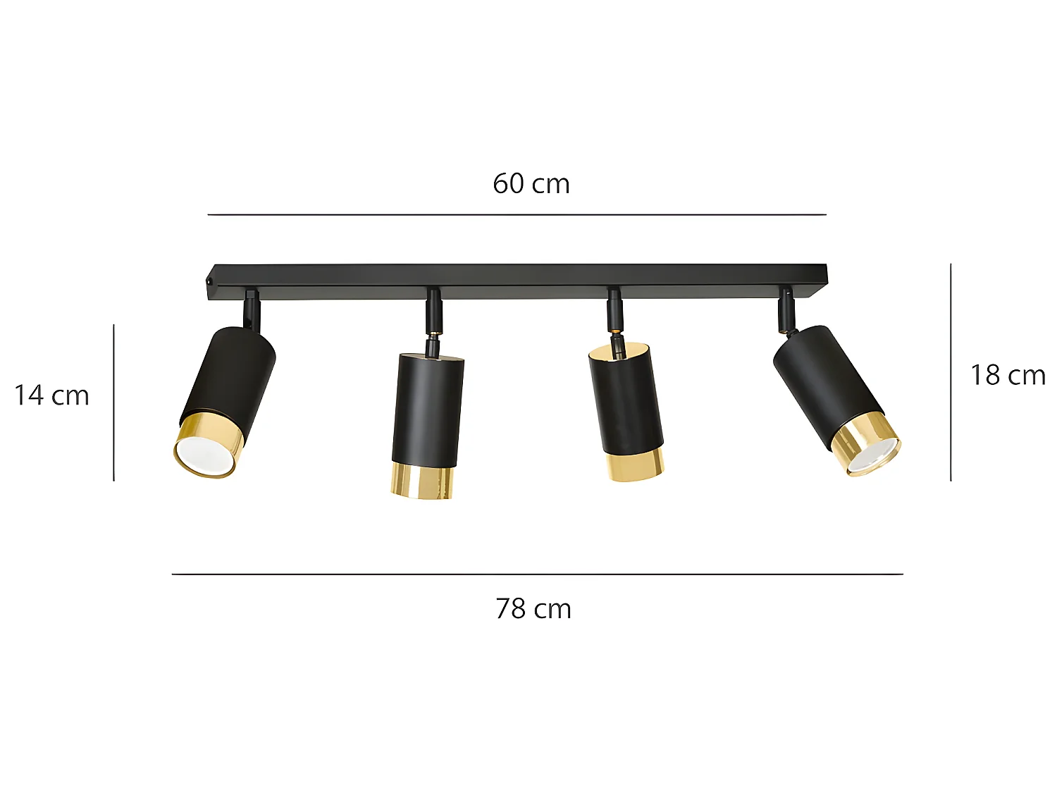 Regleta de techo Mura con 4 focos orientables en negro y dorado 4xGU10