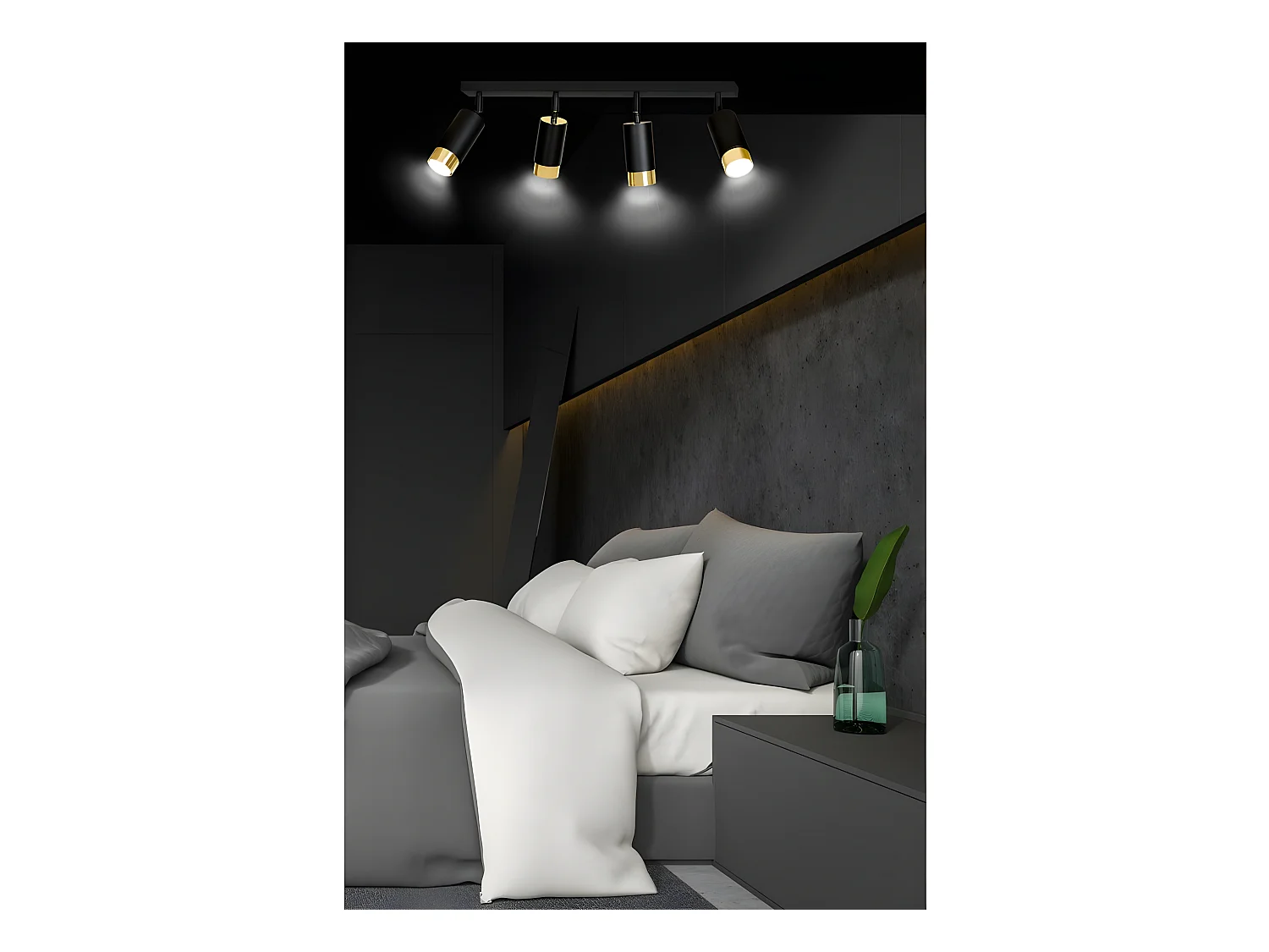 Plafonnier linéaire Mura avec 4 spots orientables en noir et or 4xGU10