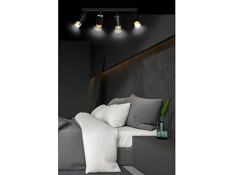Plafonnier linéaire Mura avec 4 spots orientables en noir et or 4xGU10