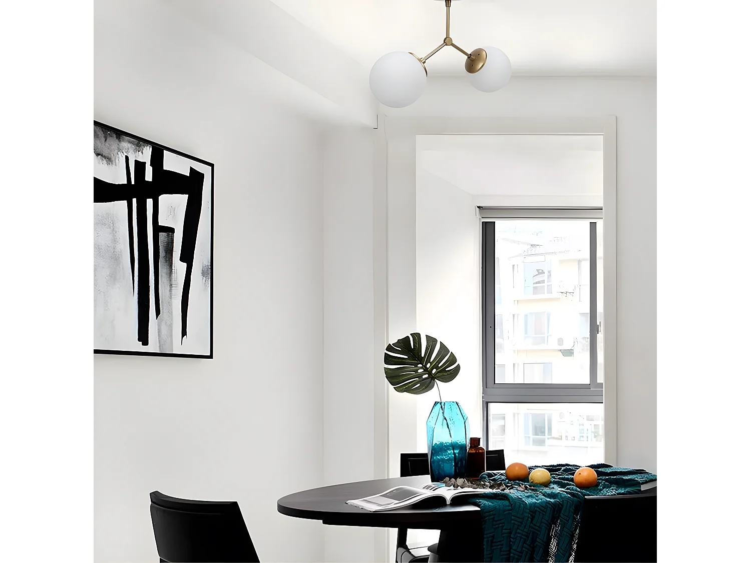 Deckenleuchte Mulen im nordischen Stil in Antikgold mit 2 Glaskugeln 2xE27