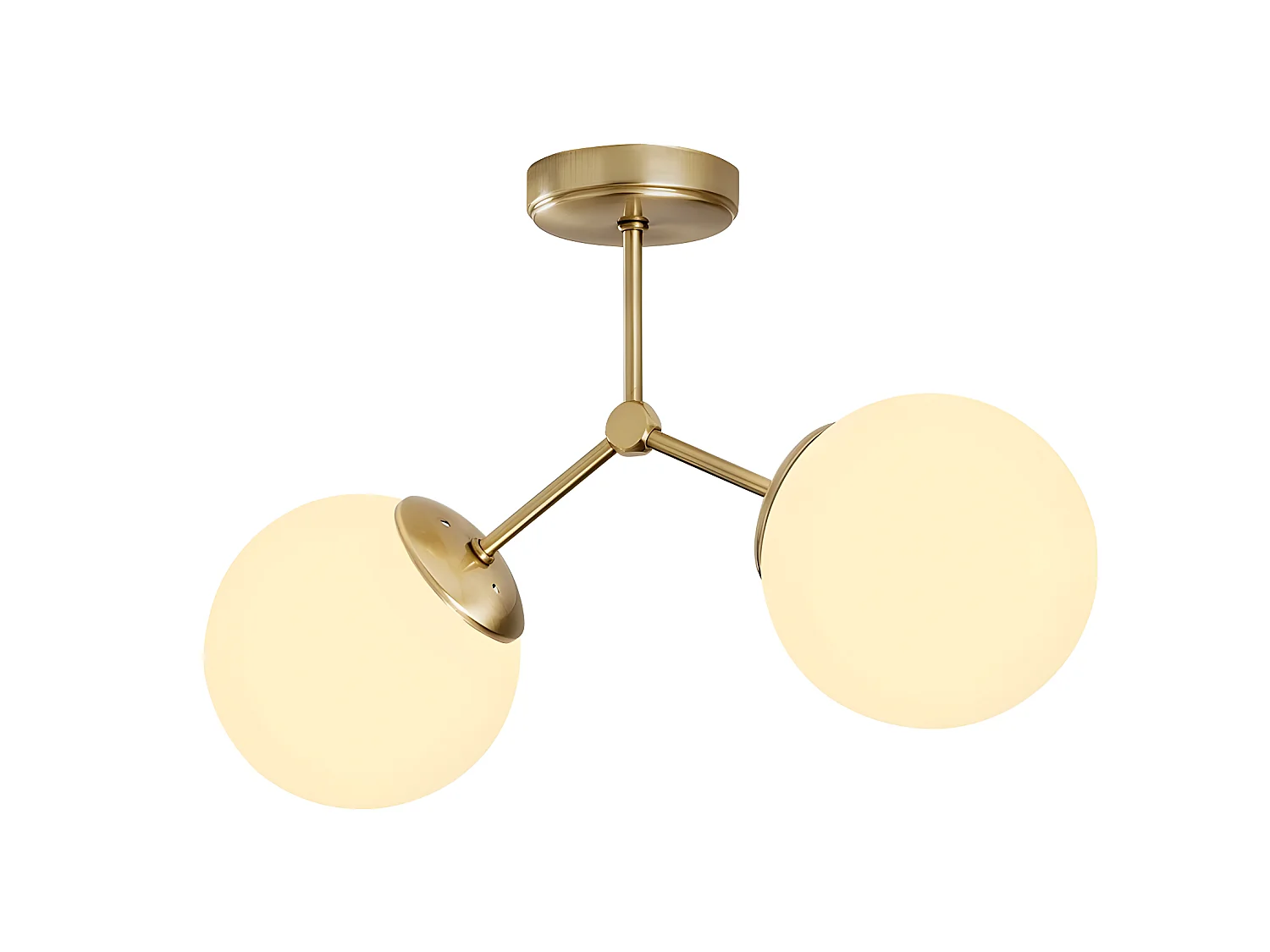 Plafoniera Mulen dorato antico nordico con 2 sfere in vetro 2xE27