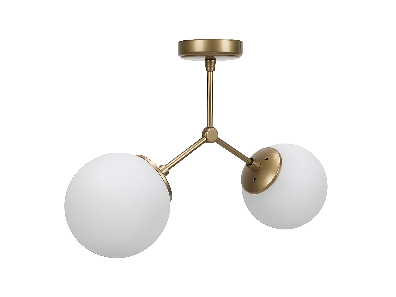 Plafoniera Mulen dorato antico nordico con 2 sfere in vetro 2xE27