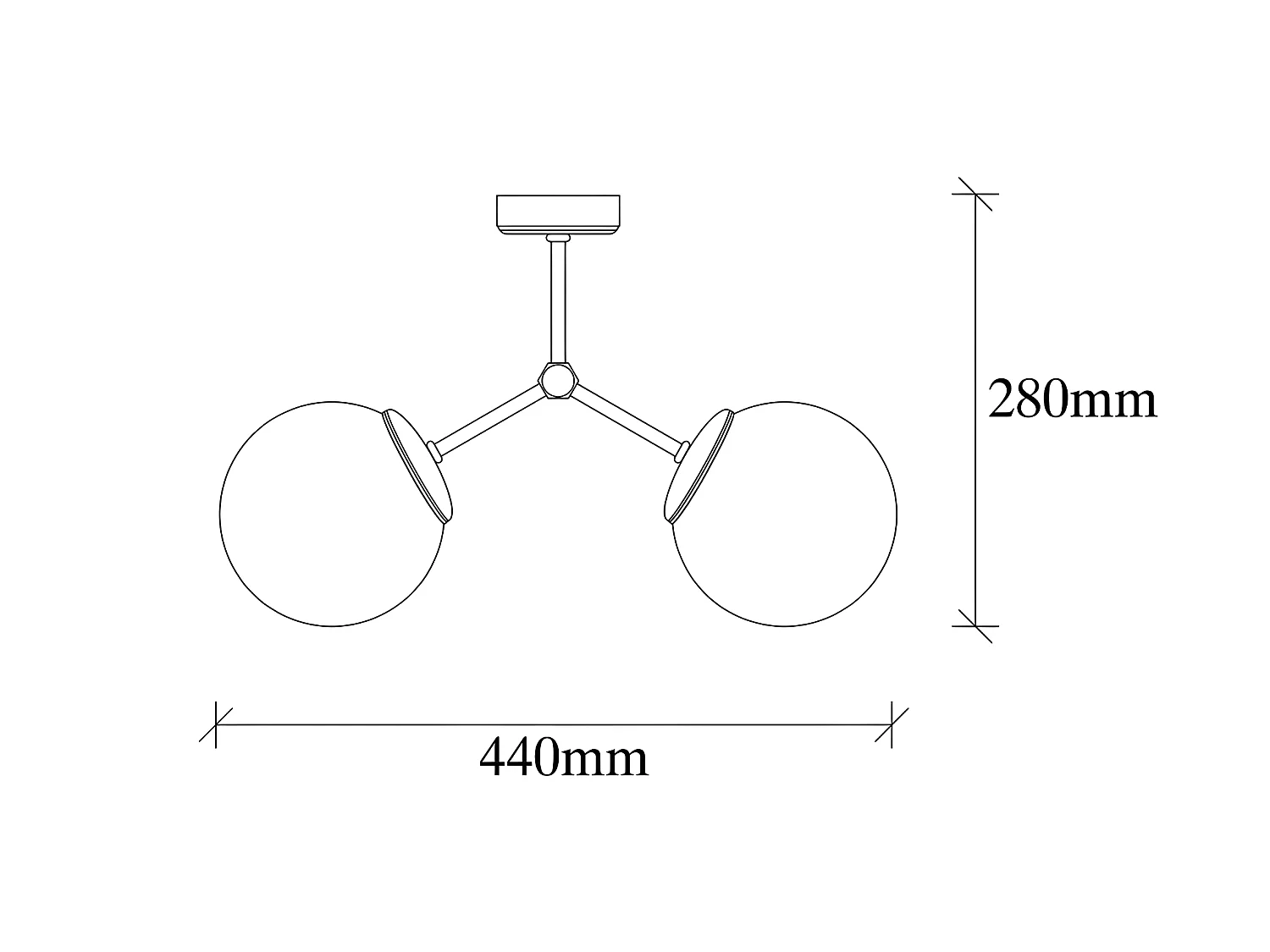Plafoniera Mulen dorato antico nordico con 2 sfere in vetro 2xE27