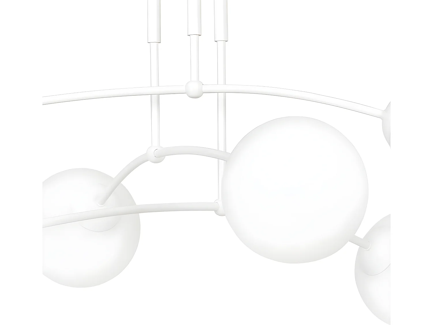 Plafonnier Mobis moderne avec barres blanches irrégulières et 6 sphères en verre 6xE14