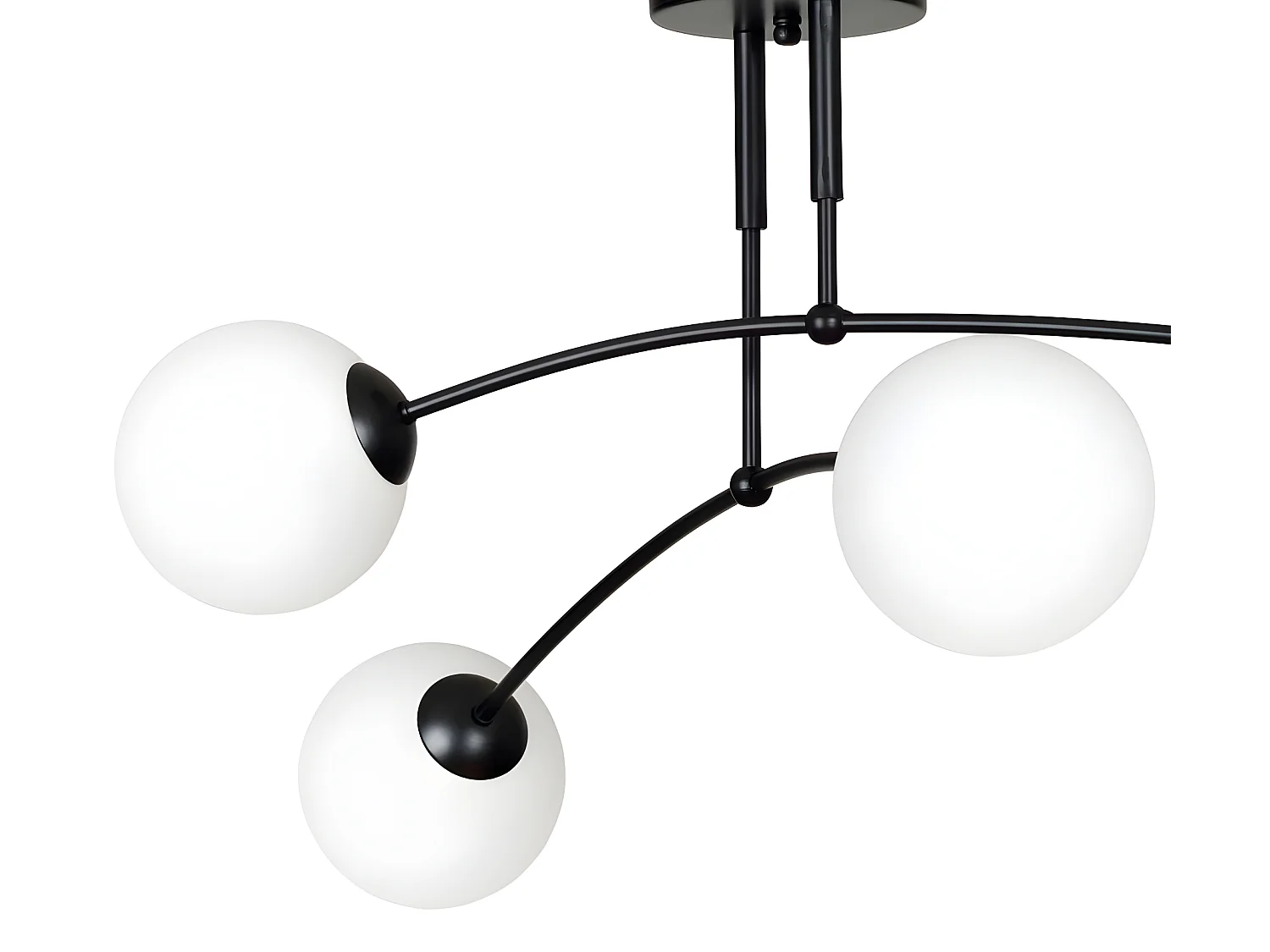 Moderne Plafondlamp Mobis met onregelmatige zwarte balken en 4 glazen bollen 4xE14