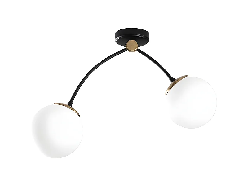 Plafonnier Mosoma moderne avec structure en métal noir et 2 sphères en verre 2xE27