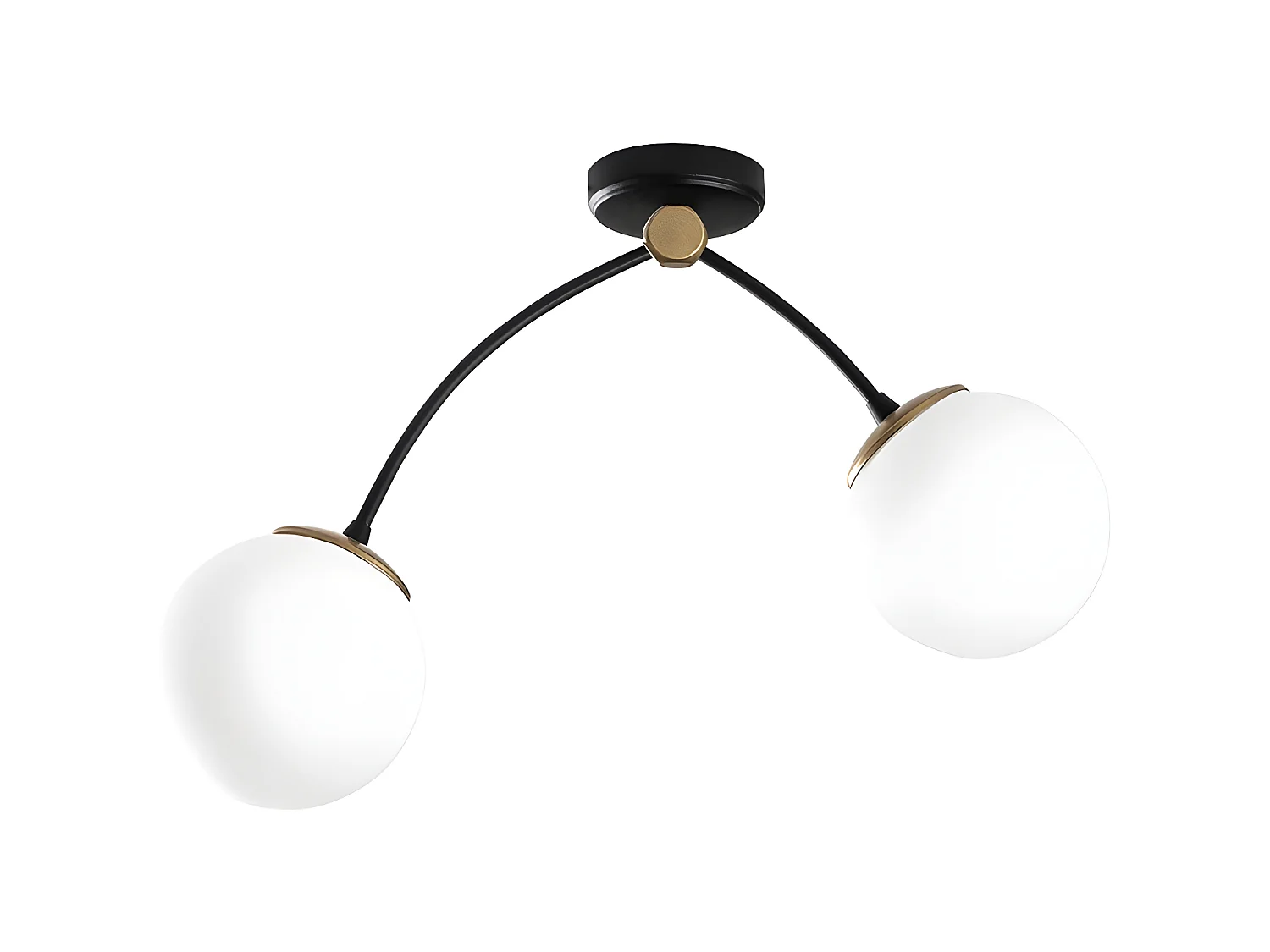 Plafoniera moderna Mosoma con struttura in metallo nero e 2 sfere in vetro 2xE27