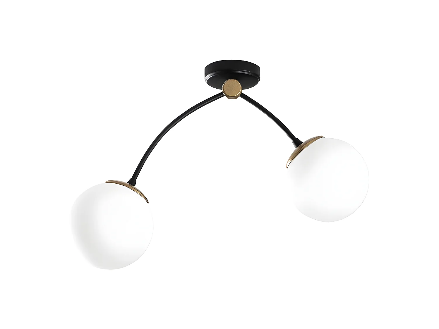 Plafonnier Mosoma moderne avec structure en métal noir et 2 sphères en verre 2xE27