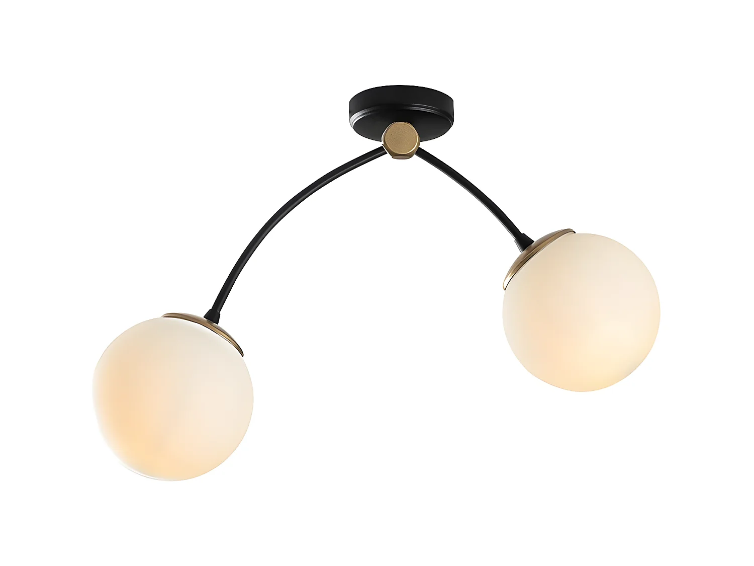 Plafonnier Mosoma moderne avec structure en métal noir et 2 sphères en verre 2xE27