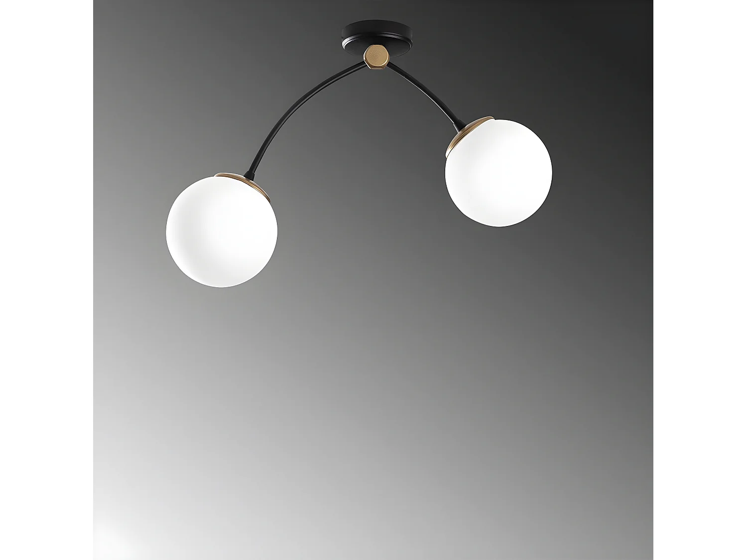 Plafonnier Mosoma moderne avec structure en métal noir et 2 sphères en verre 2xE27