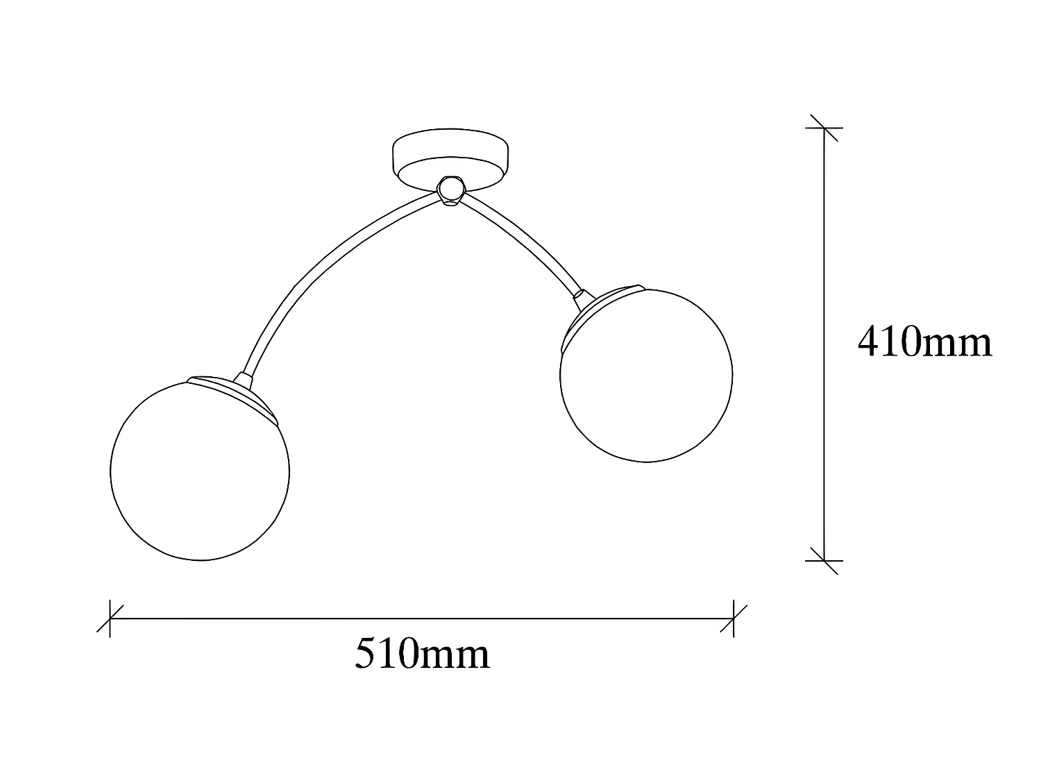 Plafonnier Mosoma moderne avec structure en métal noir et 2 sphères en verre 2xE27