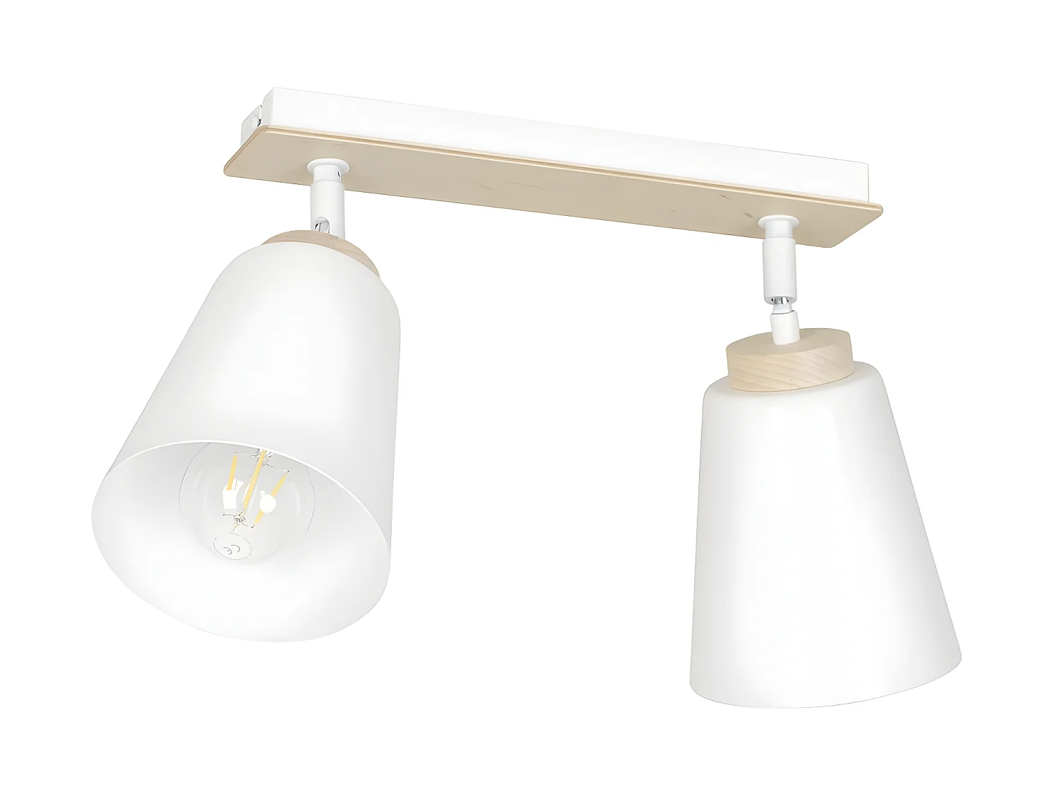Regleta de techo Tasla nórdico de metal y madera con 2 pantallas orientables blanco 2xE27