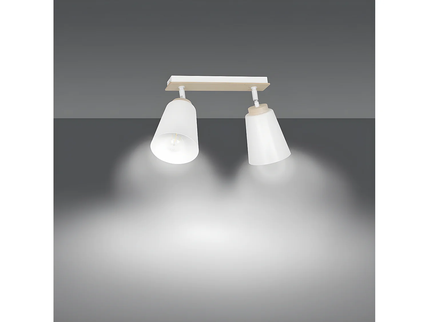 Regleta de techo Tasla nórdico de metal y madera con 2 pantallas orientables blanco 2xE27