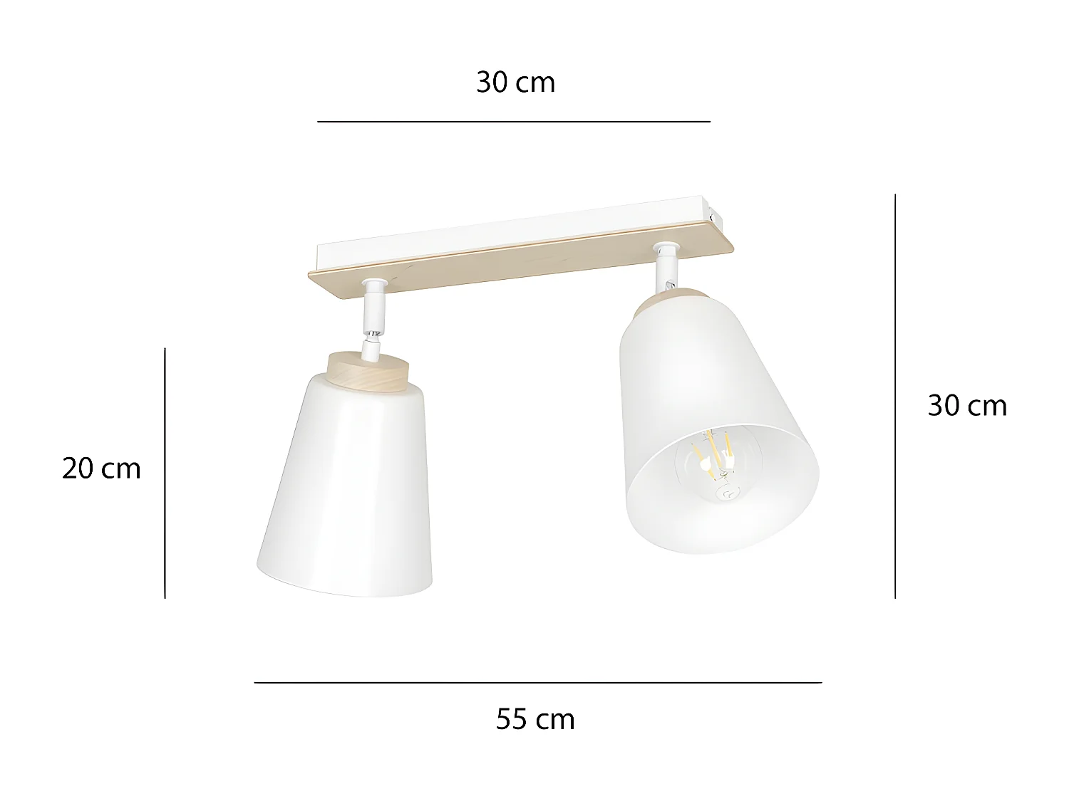 Regleta de techo Tasla nórdico de metal y madera con 2 pantallas orientables blanco 2xE27