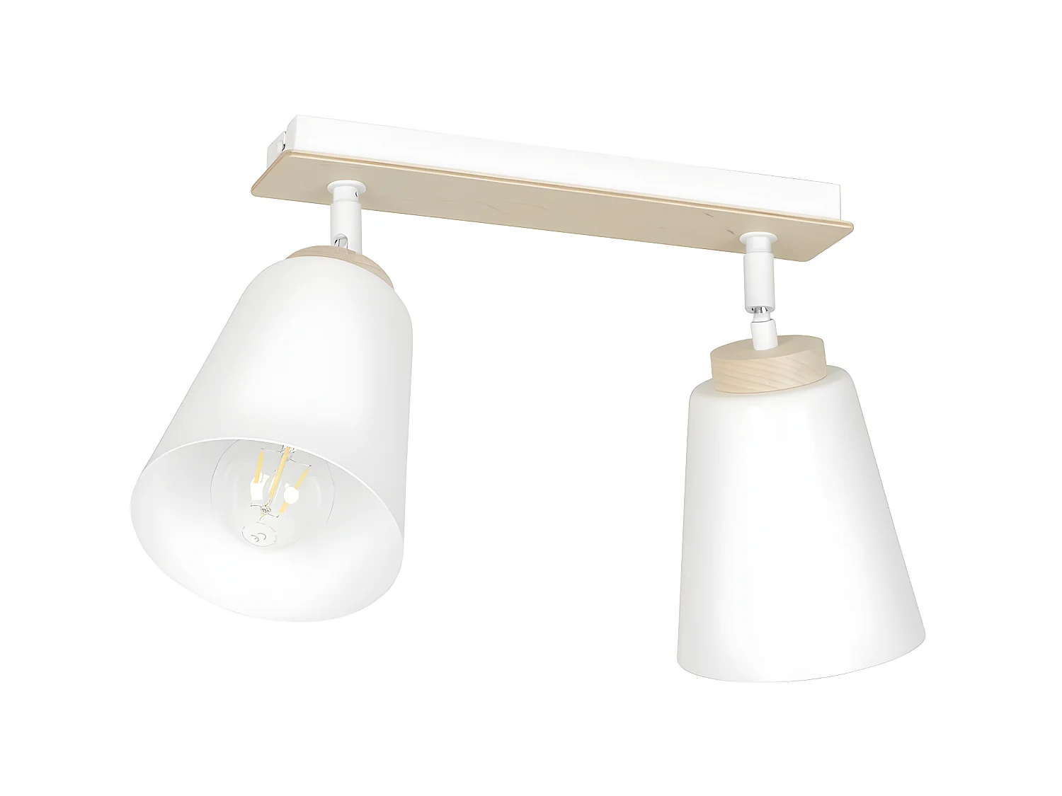 Plafonnier linéaire Tasla en métal et bois avec 2 abat-jour blancs orientables 2xE27