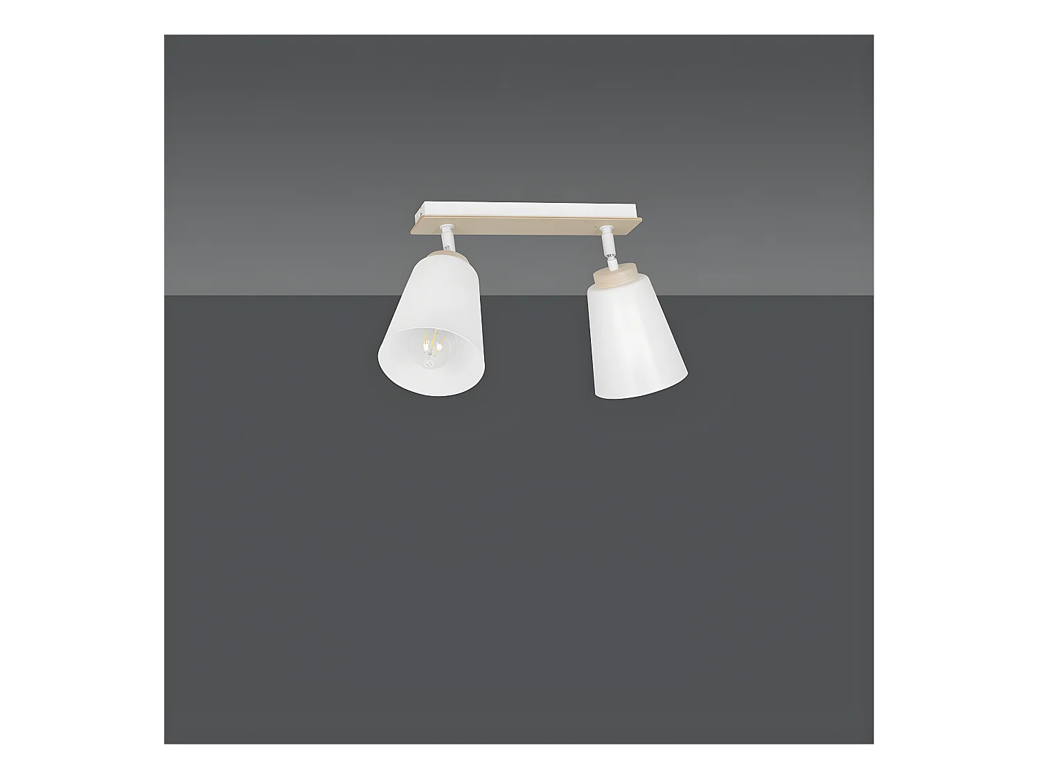 Plafonnier linéaire Tasla en métal et bois avec 2 abat-jour blancs orientables 2xE27