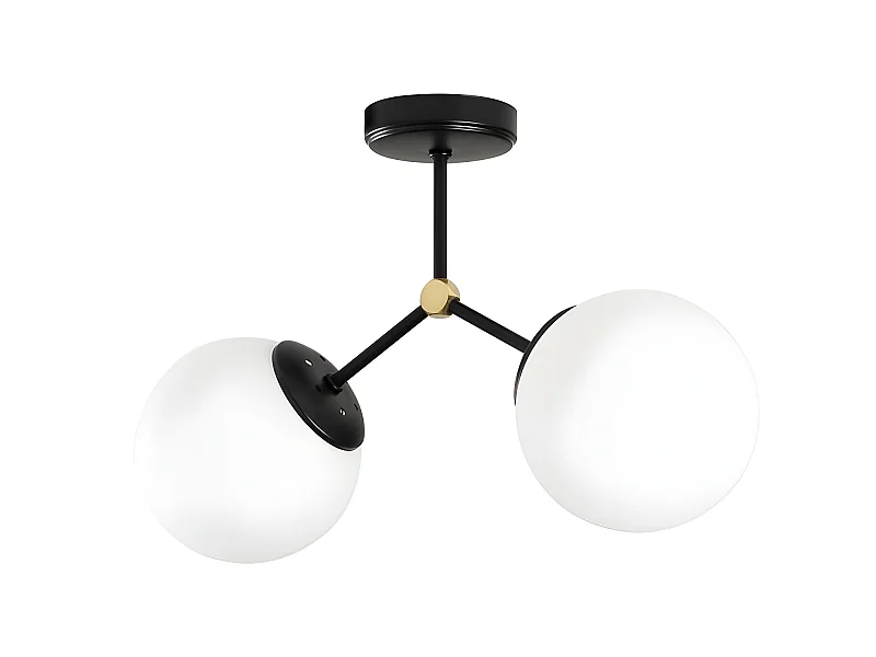 Zwarte Plafondlamp Mulen in Scandinavische stijl met 2 glazen bollen 2xE27