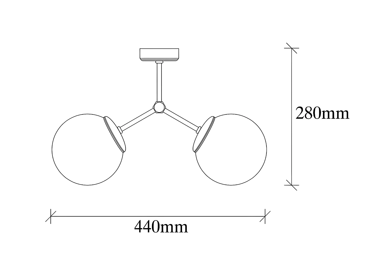 Plafonnier Mulen nordique noir avec 2 sphères en verre 2xE27