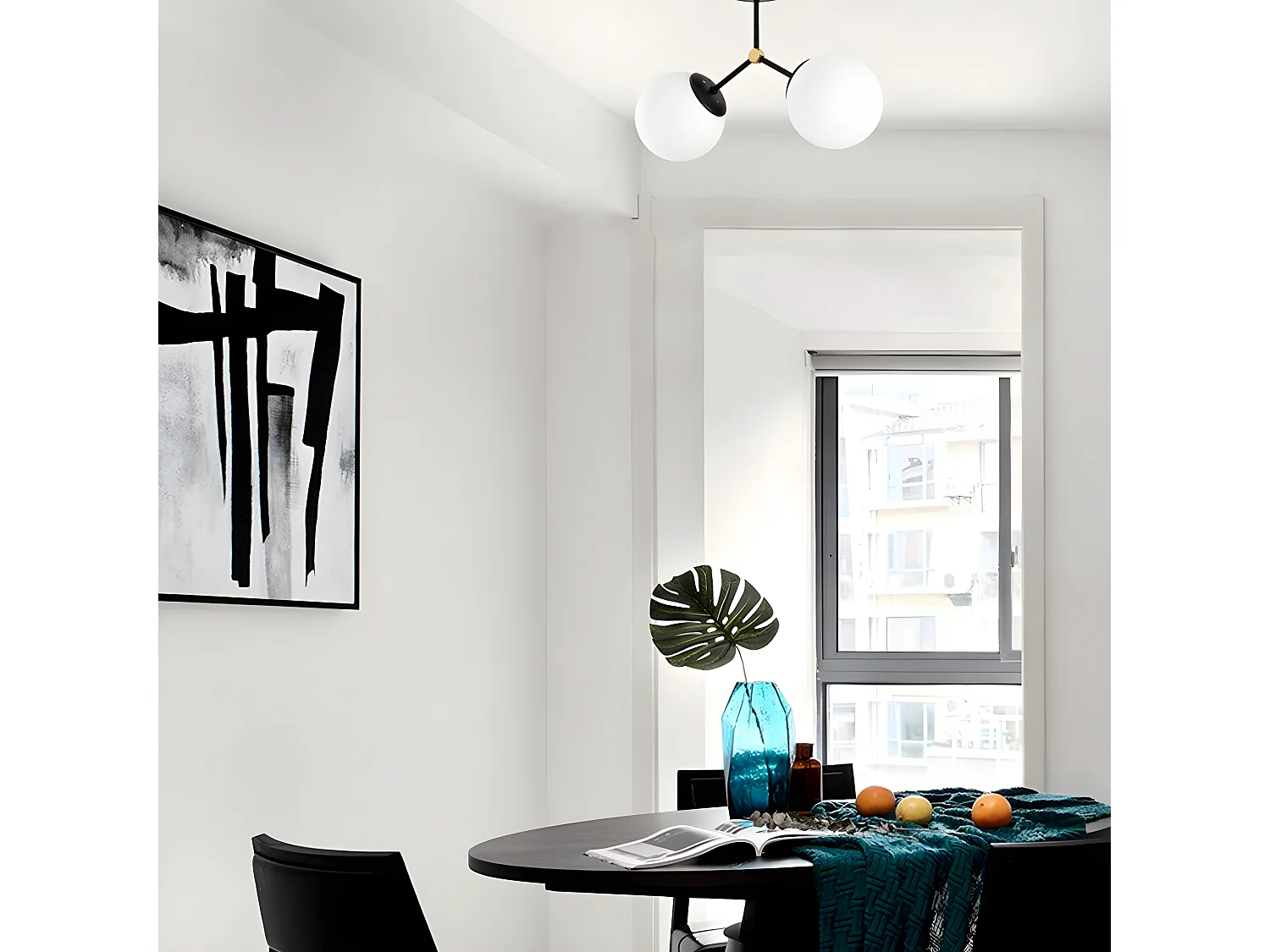 Plafonnier Mulen nordique noir avec 2 sphères en verre 2xE27