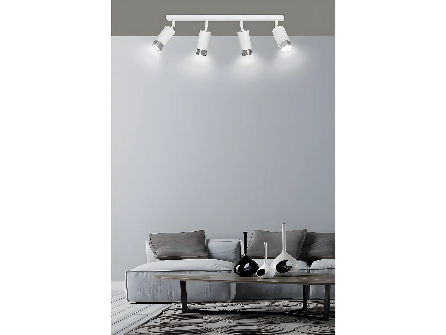 Regleta de techo Mura con 4 focos orientables en blanco y cromo 4xGU10