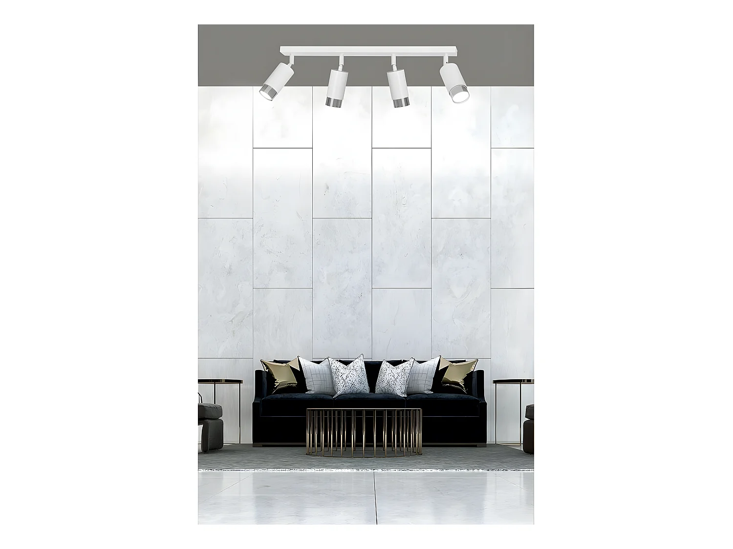Plafonnier linéaire Mura avec 4 spots orientables en blanc et chrome 4xGU10