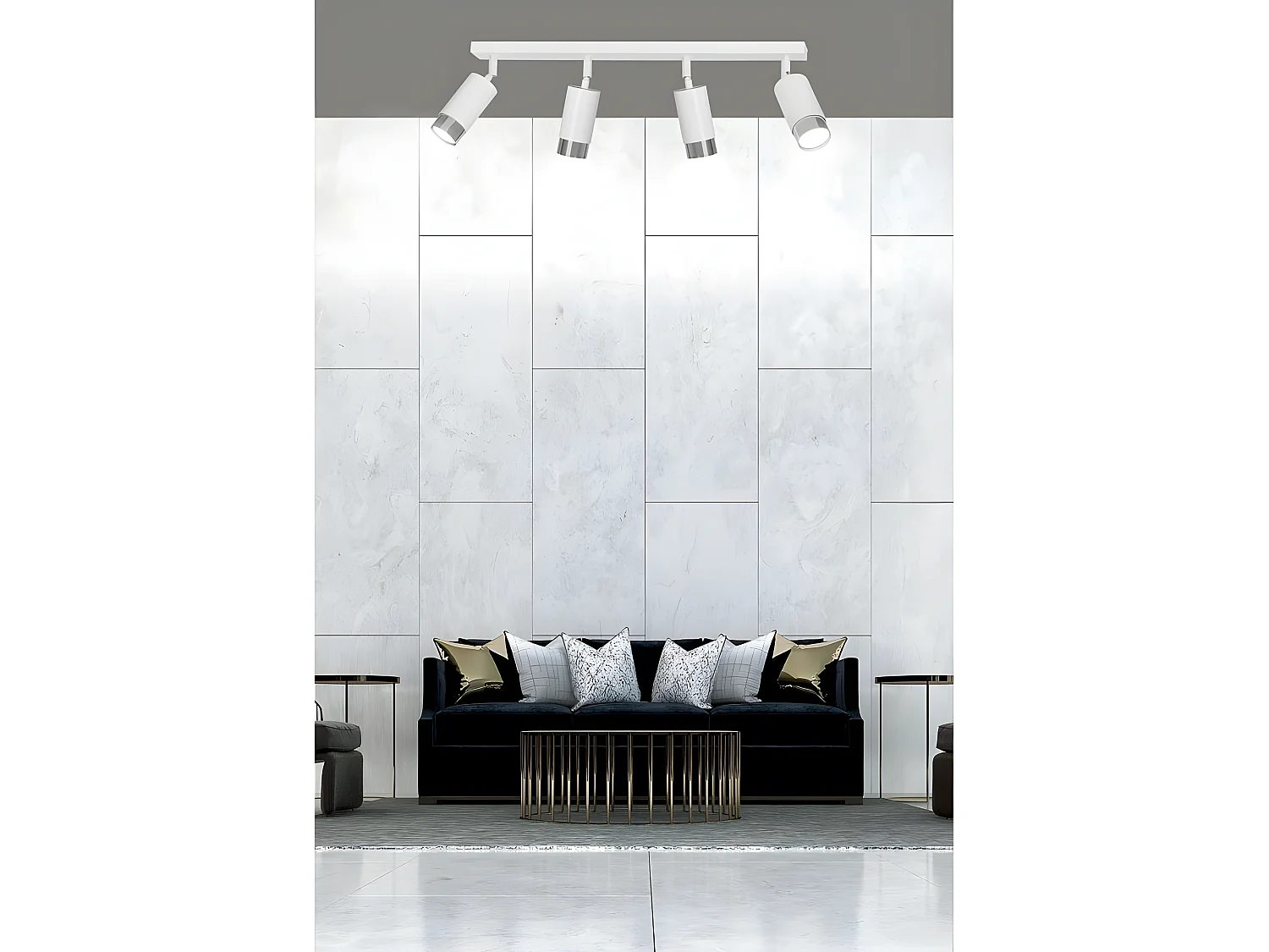 Plafonnier linéaire Mura avec 4 spots orientables en blanc et chrome 4xGU10