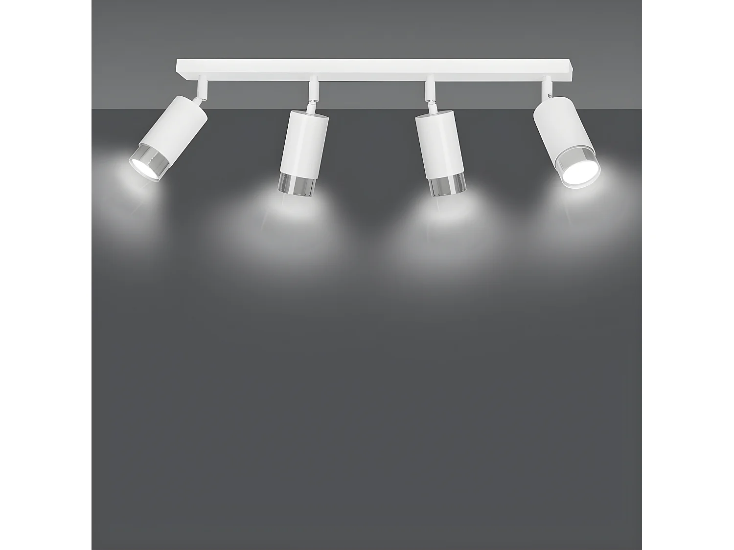 Plafonnier linéaire Mura avec 4 spots orientables en blanc et chrome 4xGU10