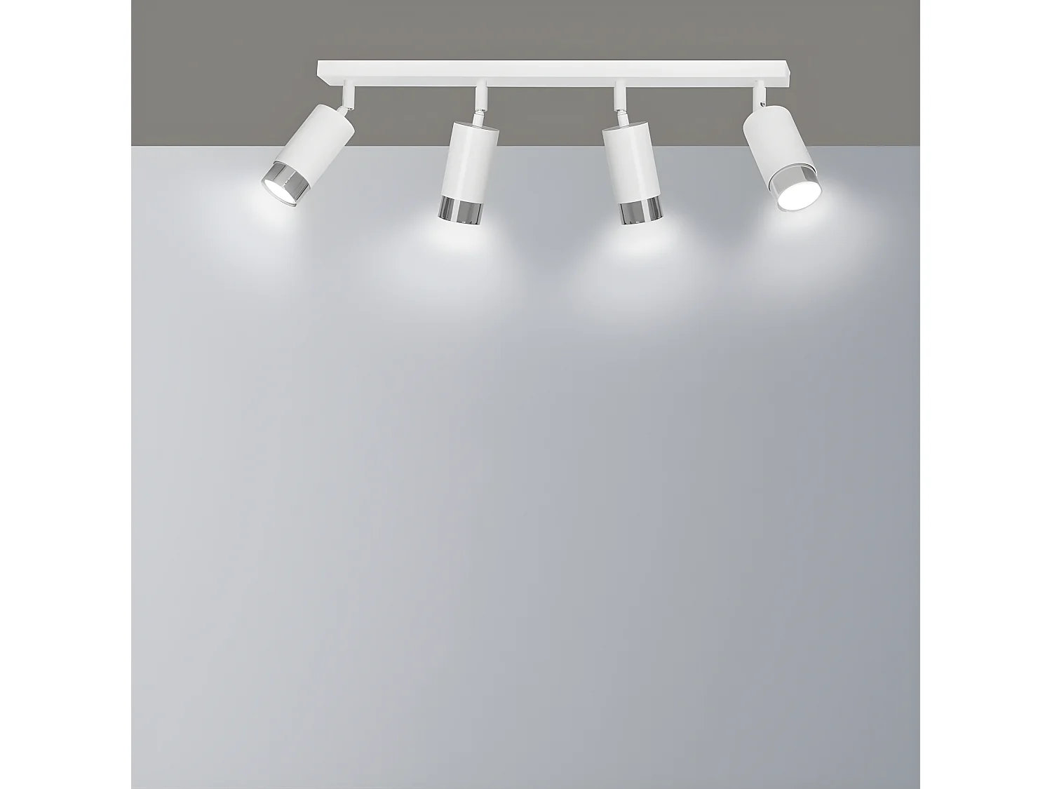 Plafonnier linéaire Mura avec 4 spots orientables en blanc et chrome 4xGU10