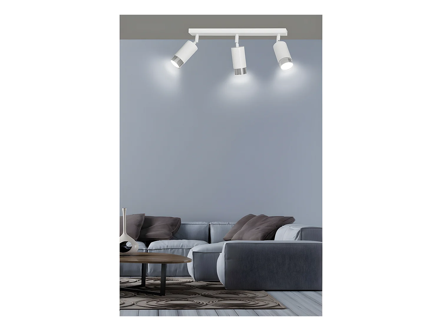 Regleta de techo Mura nórdico con 3 focos orientables en blanco y cromo 3xGU10
