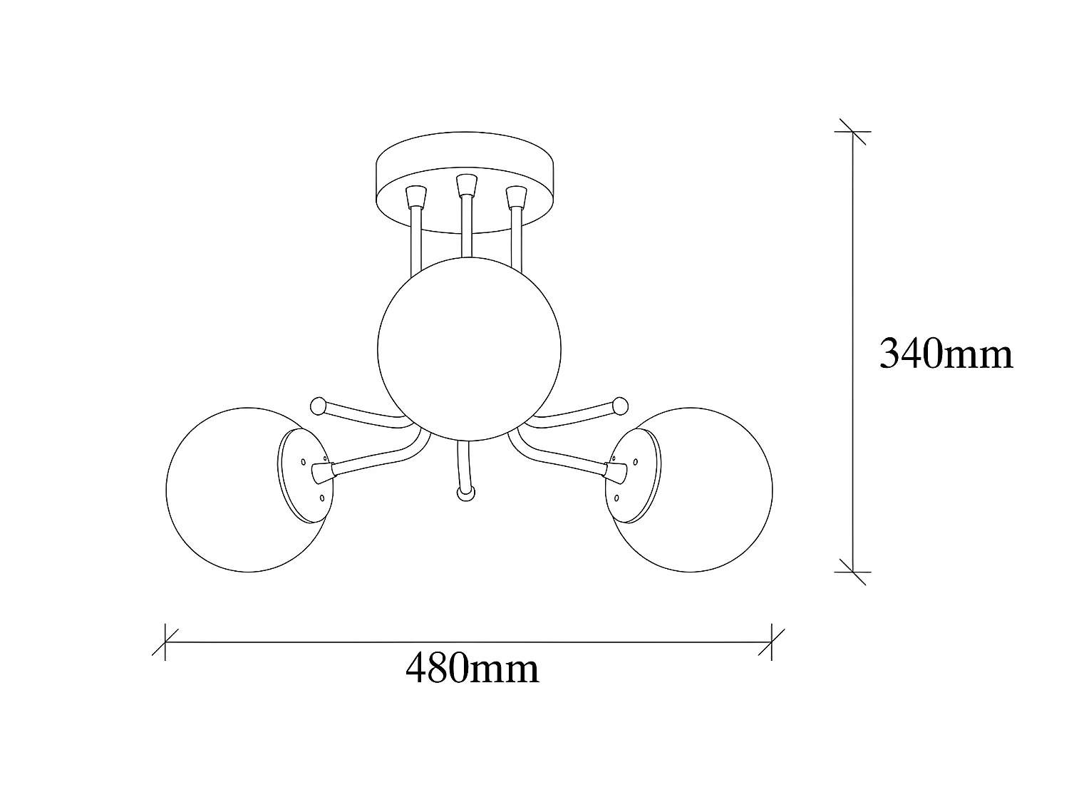 Zwarte Plafondlamp Marga met 3 witte glazen bollen 3xE27 ø48cm