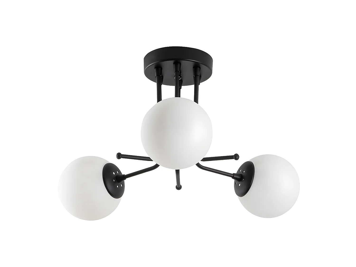 Plafonnier Marga noir avec 3 sphères en verre blanc 3xE27 ø48cm