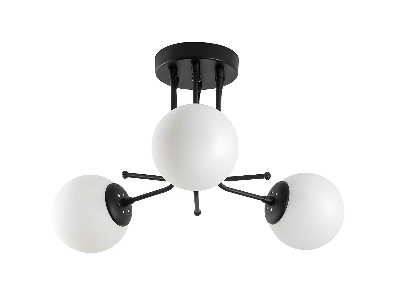 Zwarte Plafondlamp Marga met 3 witte glazen bollen 3xE27 ø48cm
