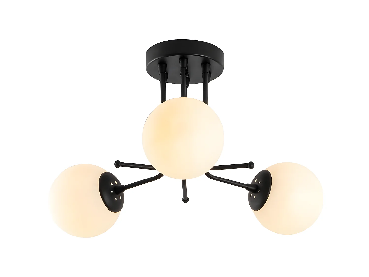 Zwarte Plafondlamp Marga met 3 witte glazen bollen 3xE27 ø48cm