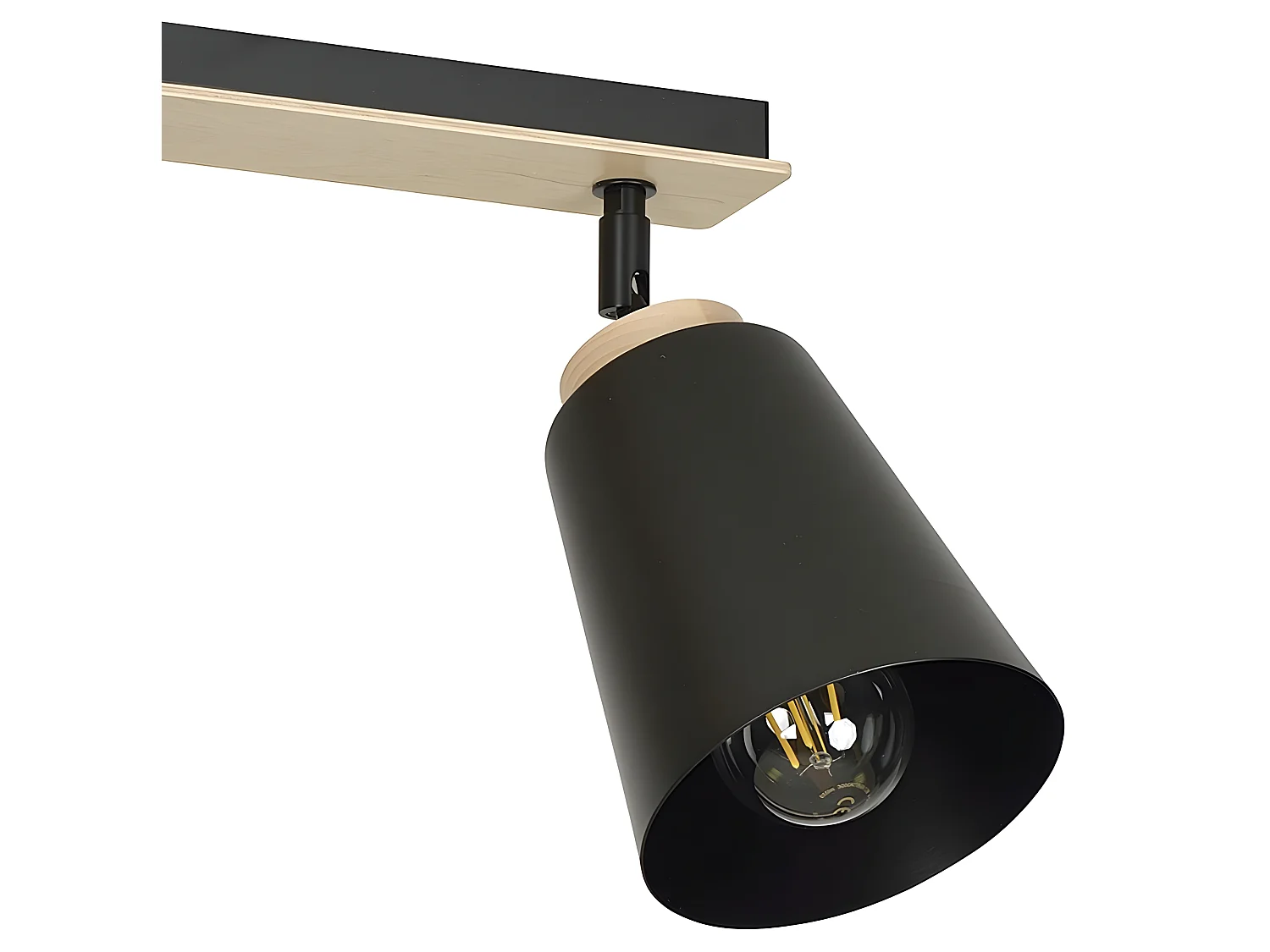 Plafonnier linéaire Tasla Nordic en métal et bois avec 3 abat-jour noirs orientables 3xE27